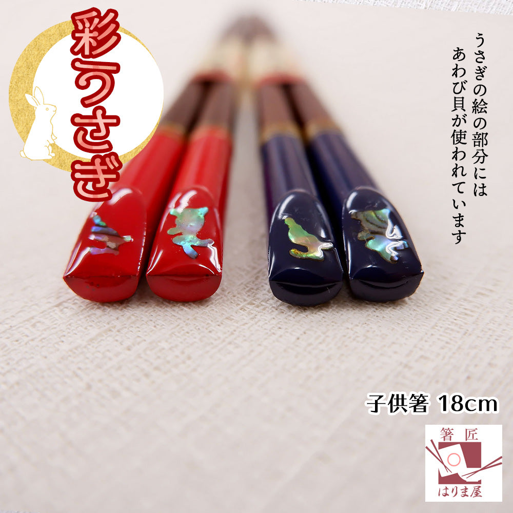 彩うさぎ 若狭塗り 箸 子供用 18cm 一膳