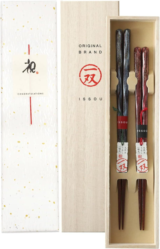 箸 一双 オーロラ 夫婦箸 桐箱入り ギフト プレゼント (水引シール祝)