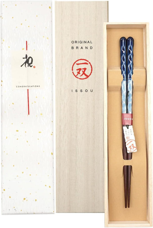 箸 一双 彩重 男性用 一膳 桐箱入り  ギフト プレゼント  (水引シール祝)