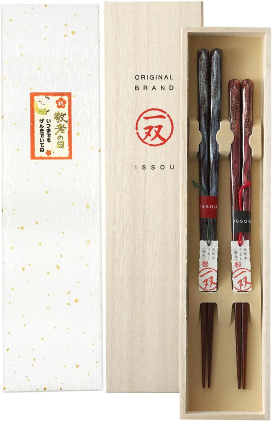 箸 一双 オーロラ 夫婦箸 桐箱入り ギフト プレゼント (シール敬老の日)