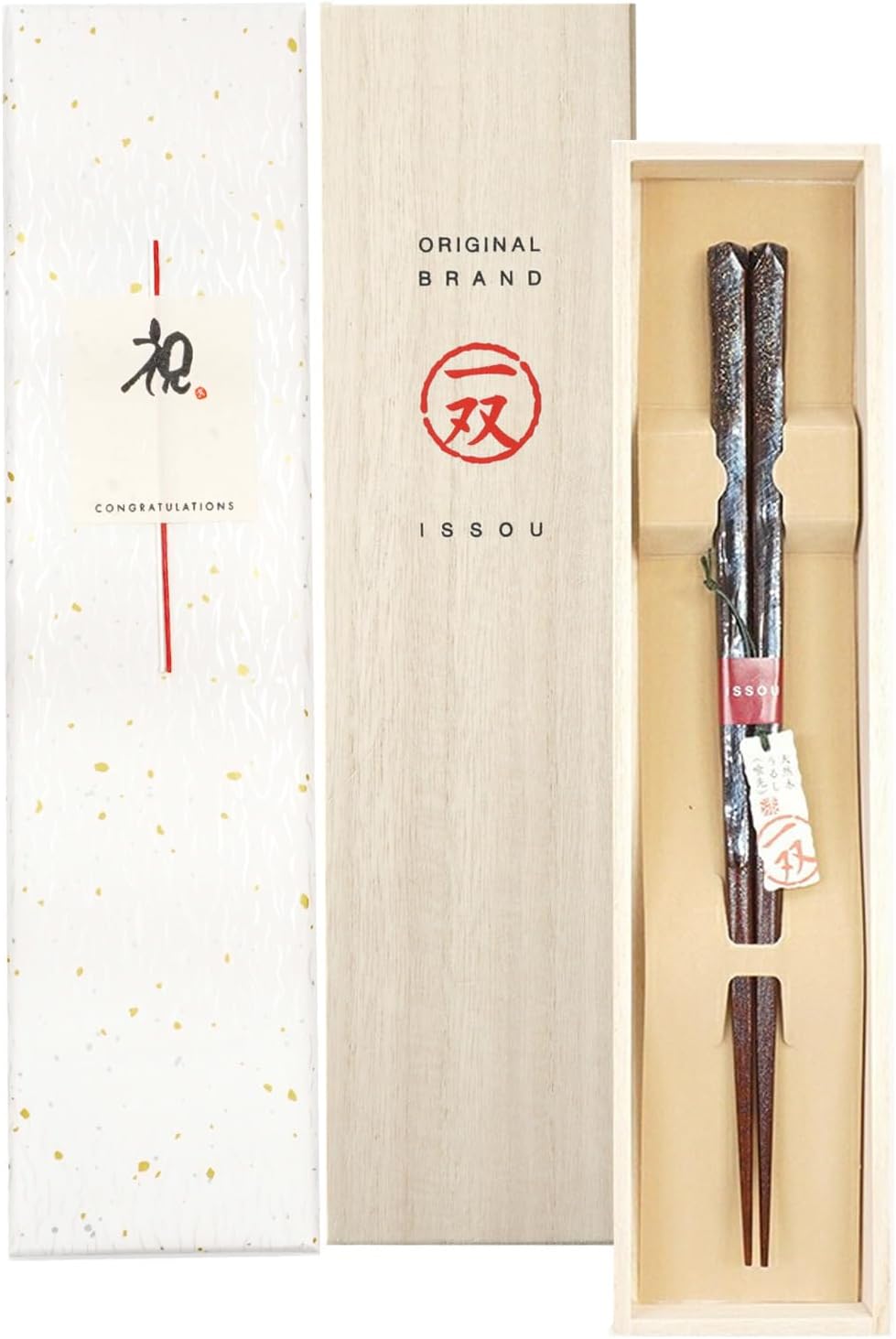 箸 一双 オーロラ 男性用 一膳 桐箱入り (水引シール祝)