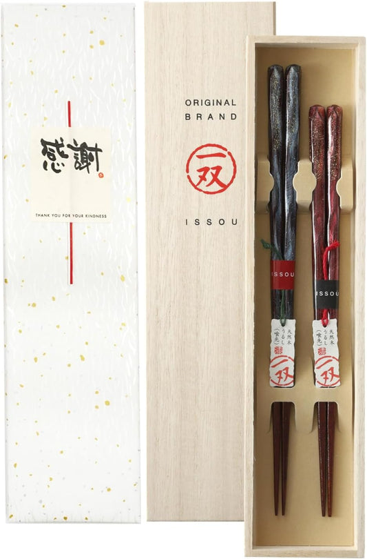 箸 一双 オーロラ 夫婦箸 桐箱入り ギフト プレゼント (水引シール感謝)