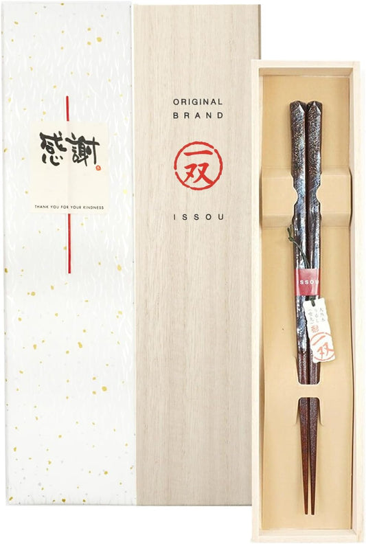 箸 一双 オーロラ 男性用 一膳 桐箱入り  (水引シール感謝)
