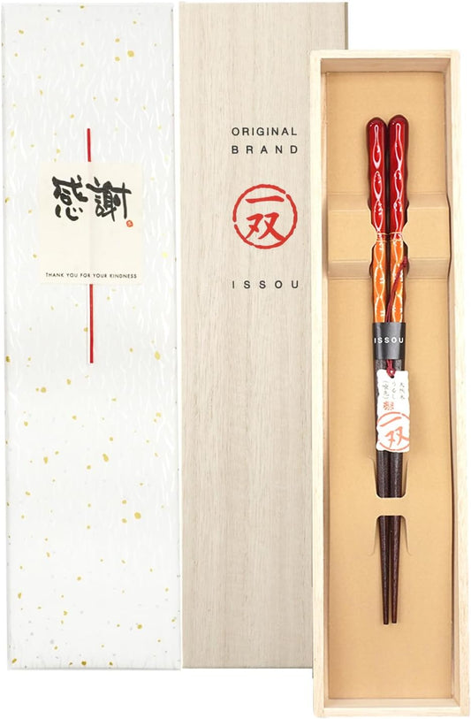 箸 一双 彩重 女性用 一膳 桐箱入り  ギフト プレゼント (水引シール感謝)