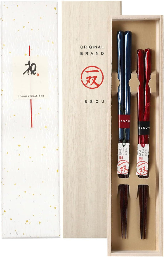 箸 一双 田園 夫婦箸 桐箱入り プレゼント ギフト (水引シール祝)