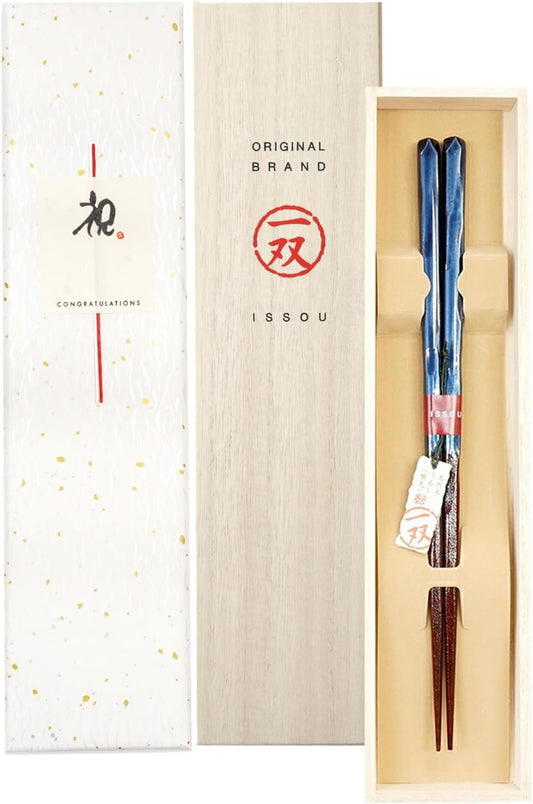 箸 一双 田園 男性用 一膳 桐箱入り (水引シール祝)