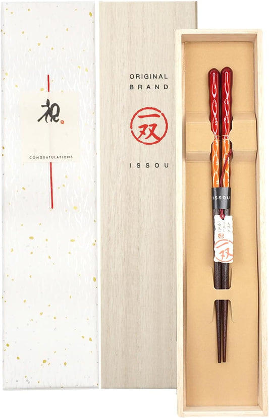 箸 一双 彩重 女性用 一膳 桐箱入り  ギフト プレゼント (水引シール祝)