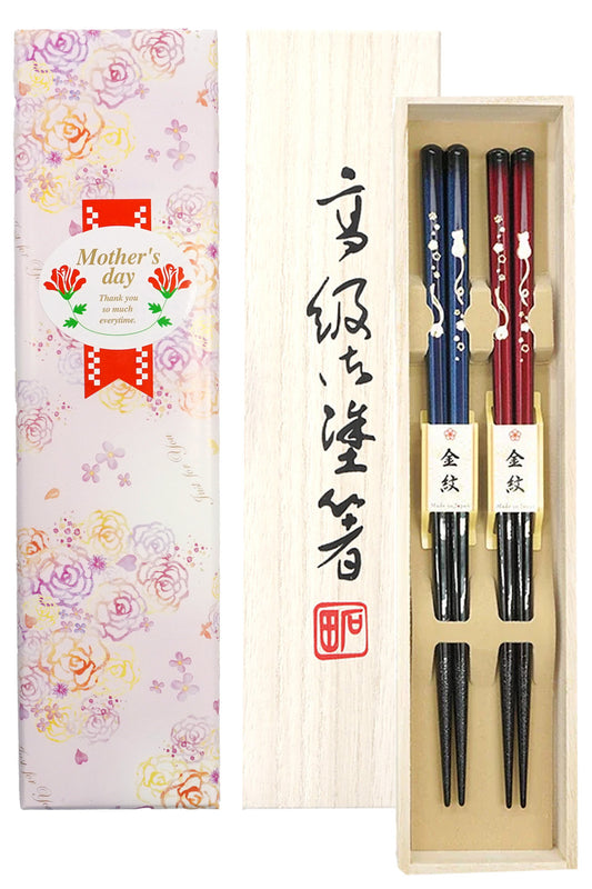 夫婦箸 食洗機対応 箸 金紋 猫に鈴 桐箱入り (母の日)