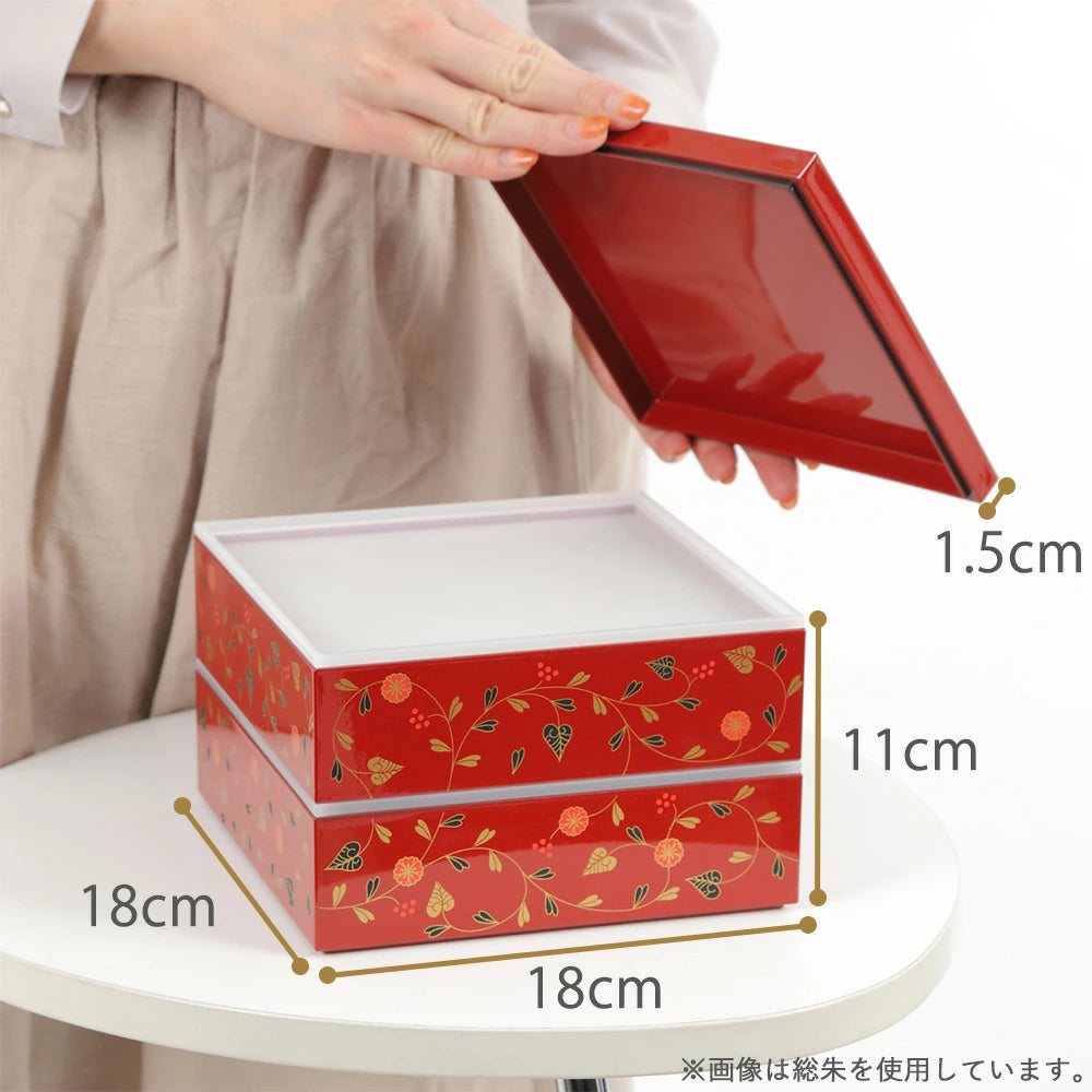 重箱 二段 うさぎ唐草 6寸 2段重 黒内朱 総朱