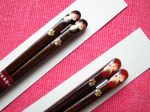 箸 一双 三毛猫 子供箸 黒 赤 一膳
