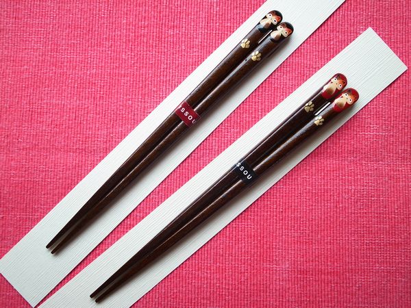 箸 一双 三毛猫 子供箸 黒 赤 一膳