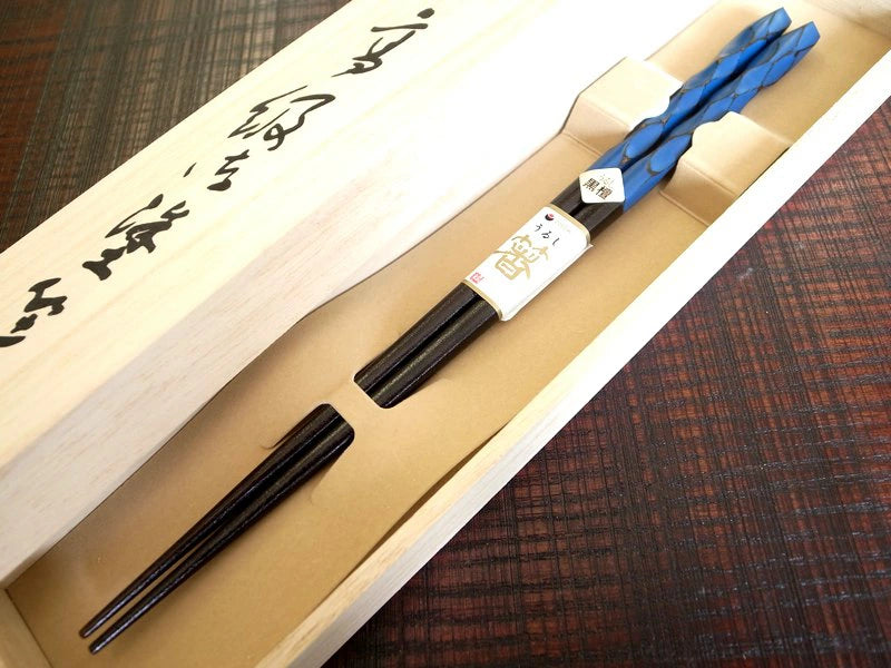 箸 鎌倉亀甲 黒檀 男性用 一膳 桐箱入り