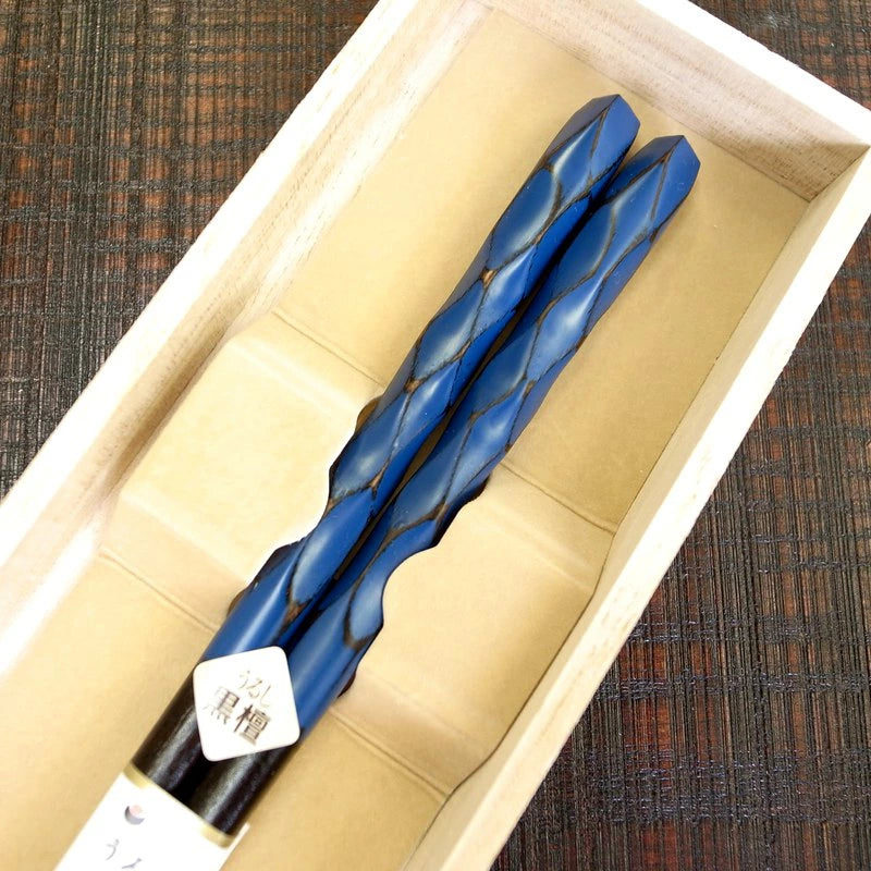 箸 鎌倉亀甲 黒檀 男性用 一膳 桐箱入り