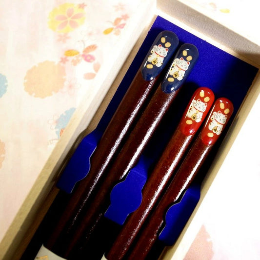 箸 金座招き猫 ねこ 夫婦箸 桐箱入り