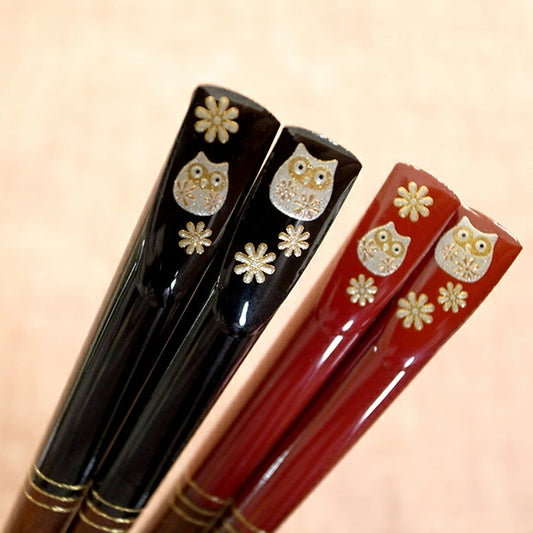 箸 金座 福ふくろう 夫婦箸 桐箱入り