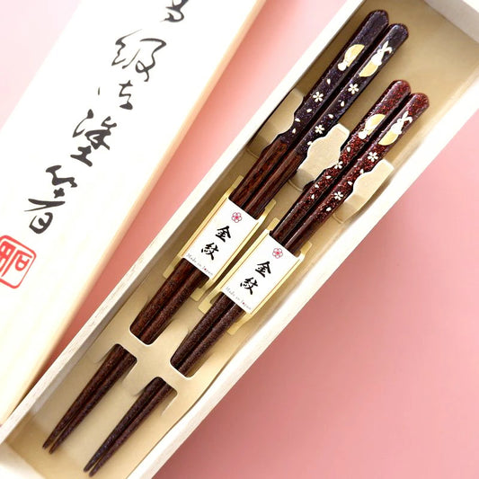 箸 金紋 満月うさぎ 夫婦箸 桐箱入り