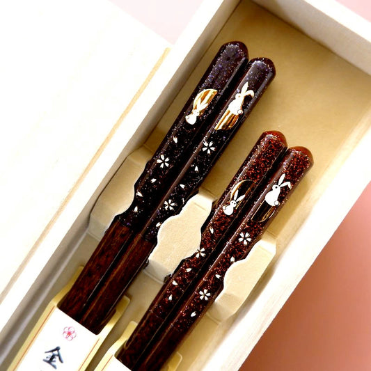 箸 金紋 満月うさぎ 夫婦箸 桐箱入り