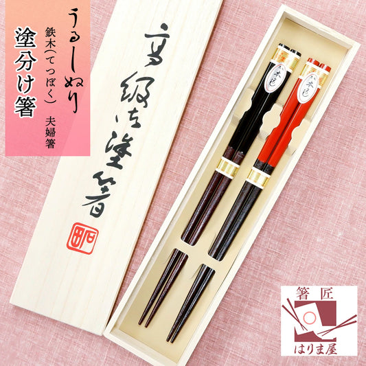 箸 塗り分け箸 鉄木 夫婦箸 桐箱入り 父の日 プレゼント
