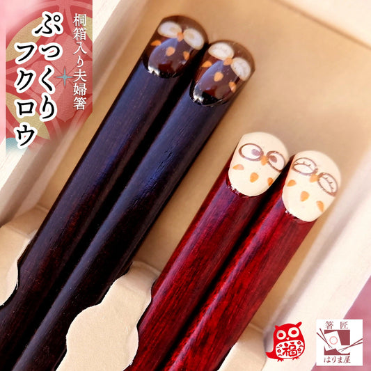 箸 若狭塗 ぷっくりフクロウ 夫婦箸 桐箱入り