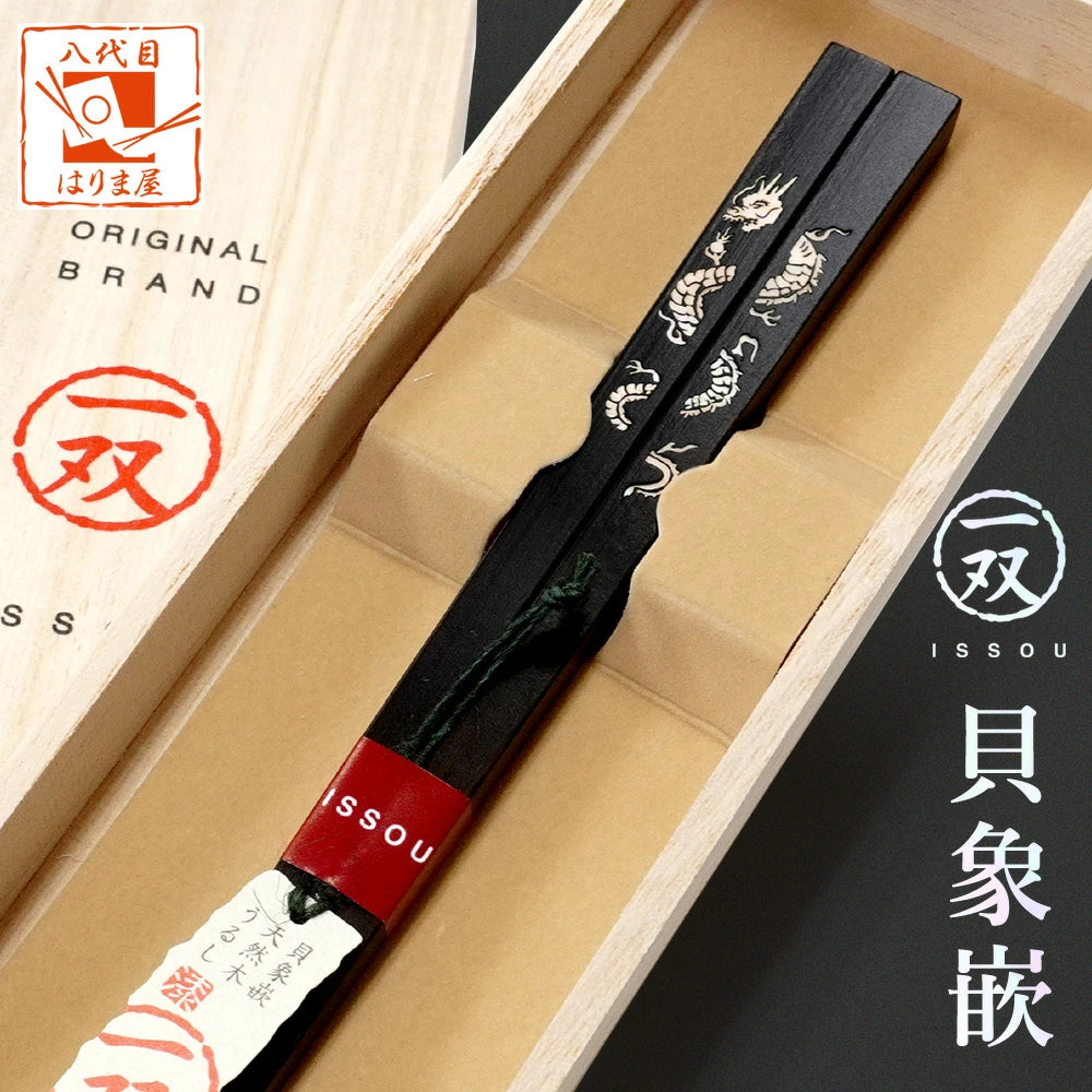 お箸 一双 貝象嵌 龍閃 男性用 一膳 桐箱入 23cm ギフト プレゼント 食