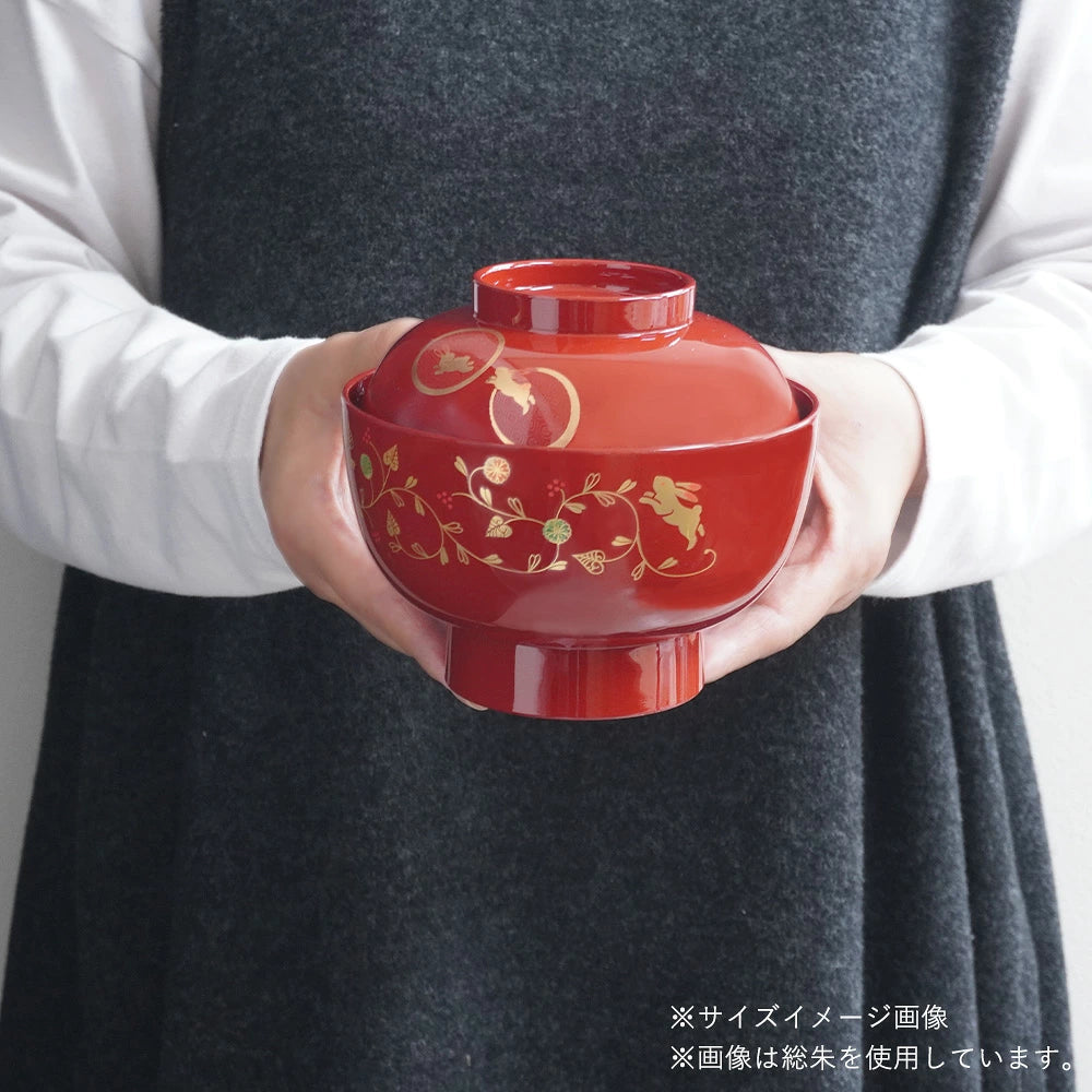 うさぎ唐草 雑煮碗 黒内朱