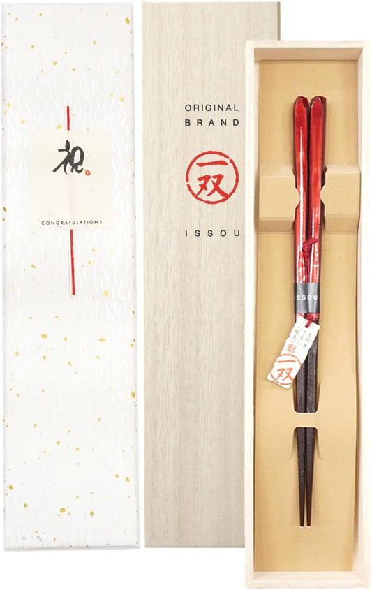 箸 一双 田園 女性用 一膳 桐箱入り プレゼント ギフト (水引シール祝)