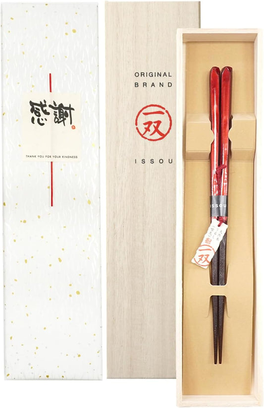 箸 一双 田園 女性用 一膳 桐箱入り プレゼント ギフト (水引シール感謝)